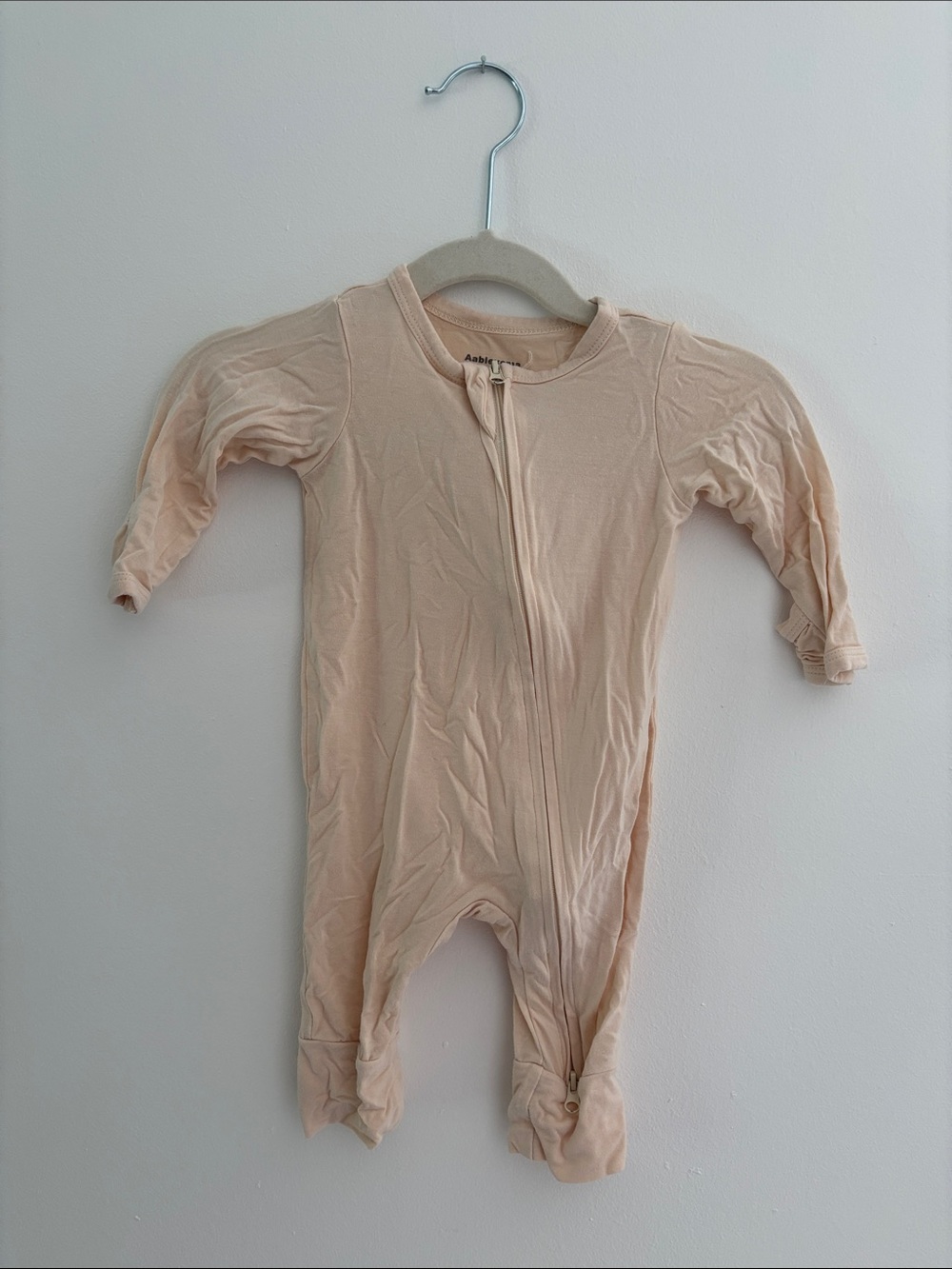 Cream Zippered Baby Footie One-Piece 0-3M